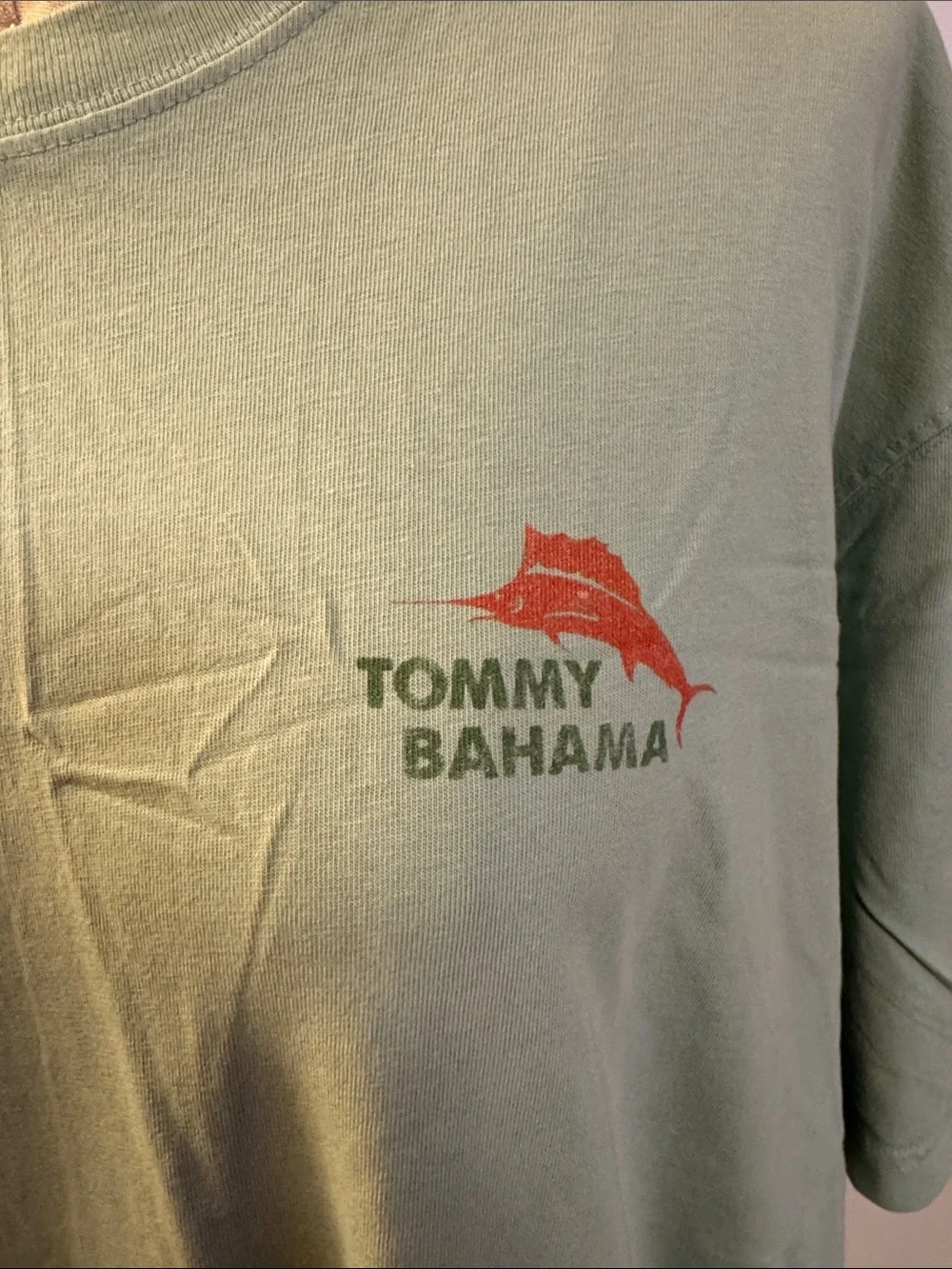 Tommy Bahama Light Green Short Sleeve Tee with Coral Logo - Picture 2 of 5